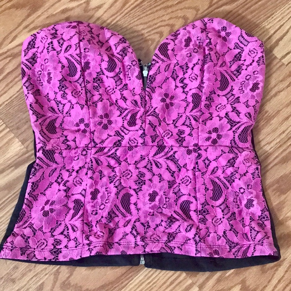 LACE ZIP UP TUBE TOP BUSTIER